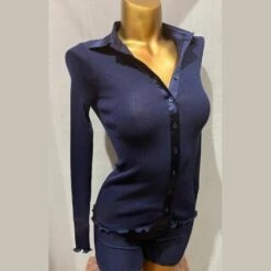 Gilet Col Chemise En Laine Et Soie Cortina Bleu Navy