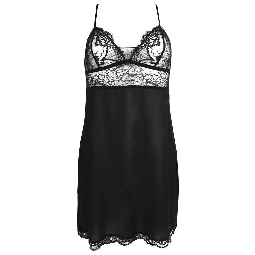 Nuisette En Soie Sublime En Dentelle Noir 5 Nuisette En Soie Sublime En Dentelle Noir – Image 3